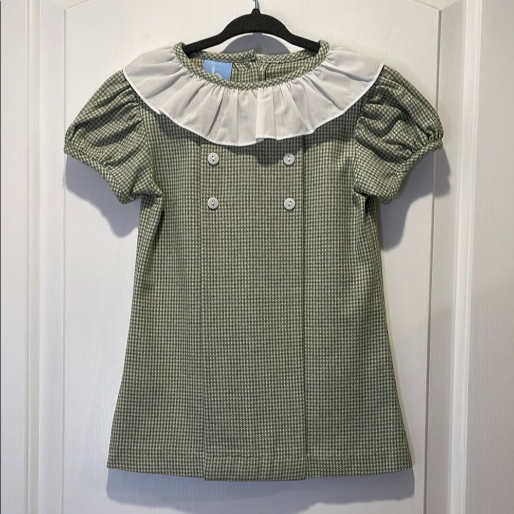 Bella Bliss Green  toddlers dress  with White Collar size 2